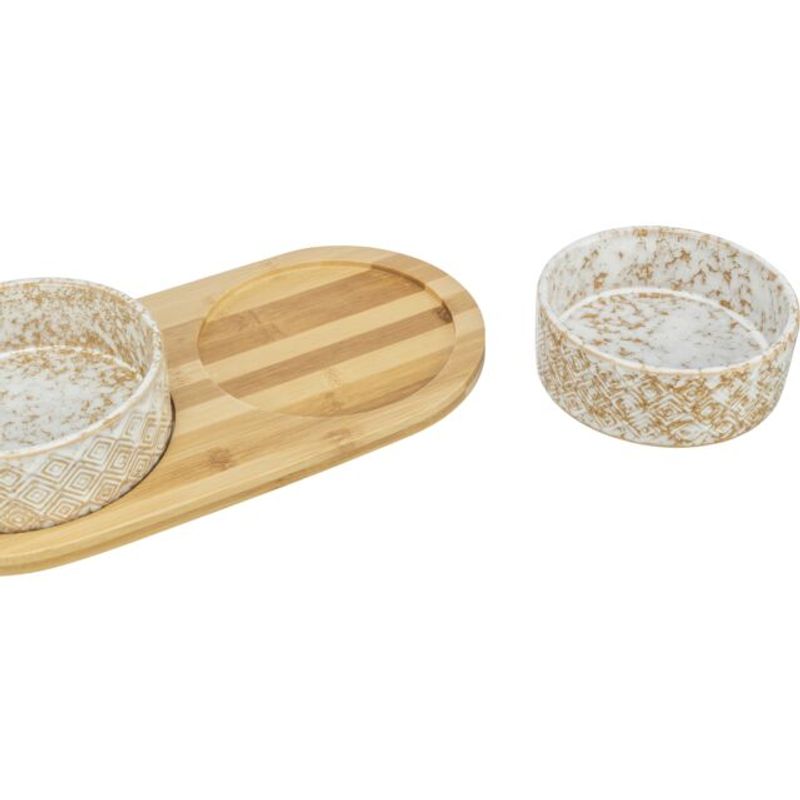 KERAMIKKSKÅL M/STATIV I BAMBUS