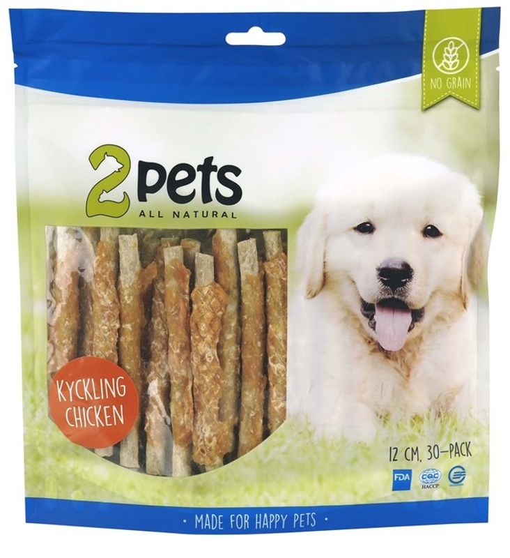2PETS KYLLING TYGGEPINNE 12CM, 30-PACK