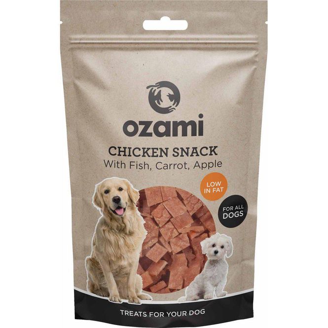Hovedbilde OZAMI KYLLINGSNACKS MED FISK, GULROT & EPLE 100g